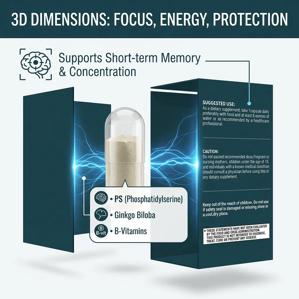 Memory 3D Capsules with Phosphatidylserine and Vitamin B12 for Brain Health Support