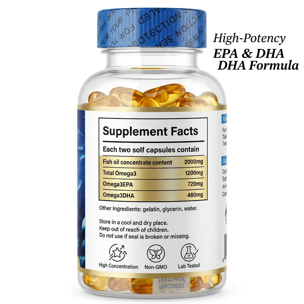 Omega 3 Fish Oil Softgel Supplement 1000mg EPA DHA for Brain and Immune Health Support Factory OEM ODM