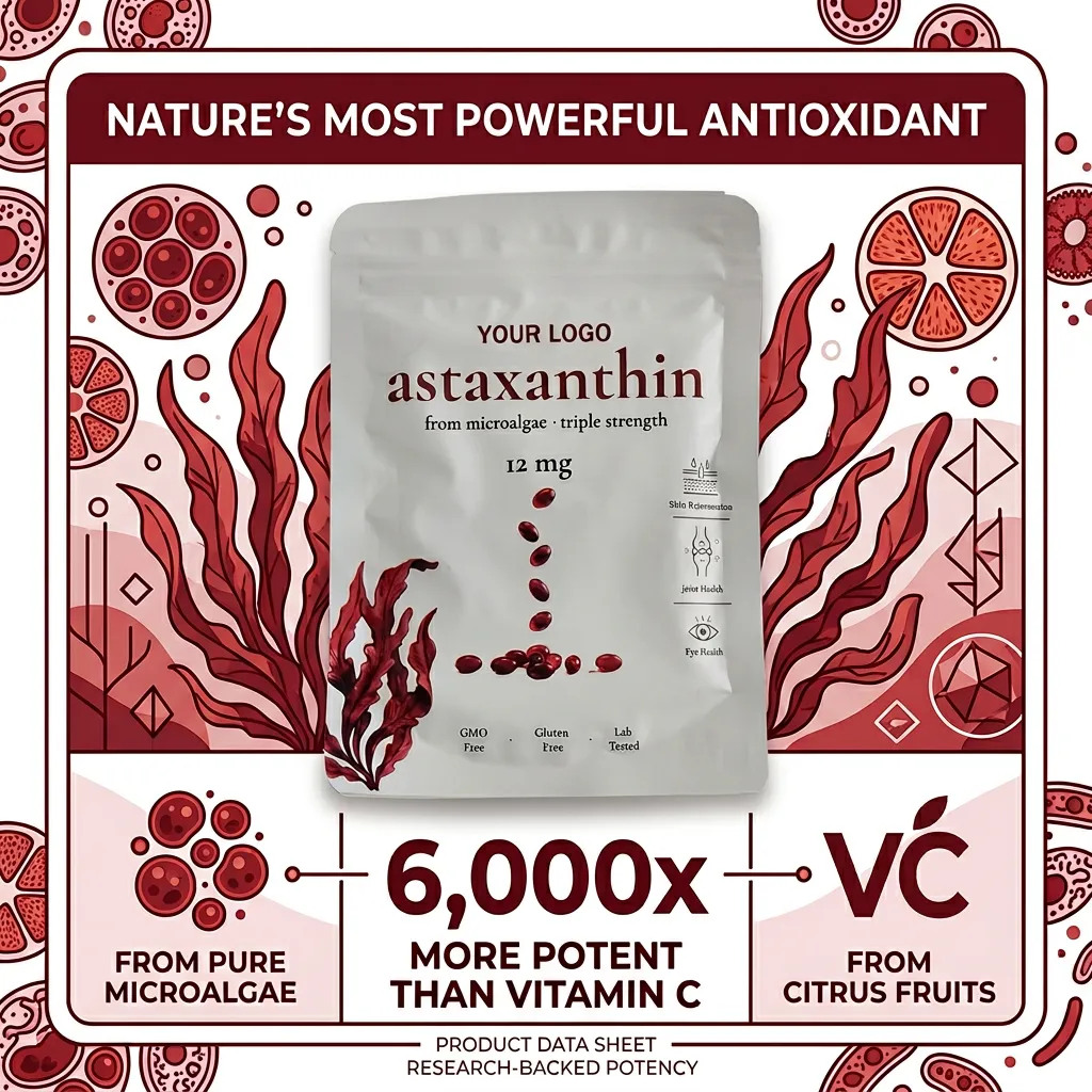 Natural Astaxanthin Supplement 12mg Capsules for Immune Support Skin Radiance Private Label ODM OEM Manufacturing Service