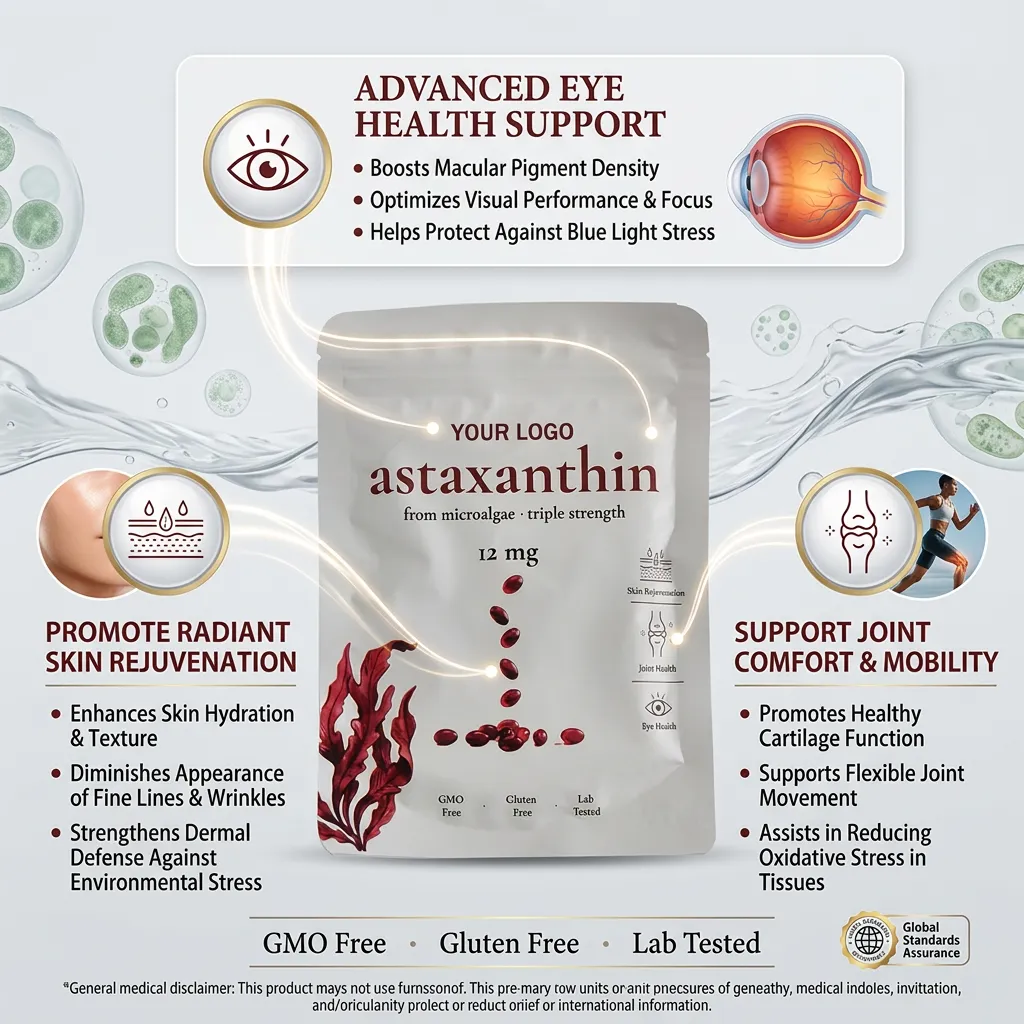 Natural Astaxanthin Supplement 12mg Capsules for Immune Support Skin Radiance Private Label ODM OEM Manufacturing Service