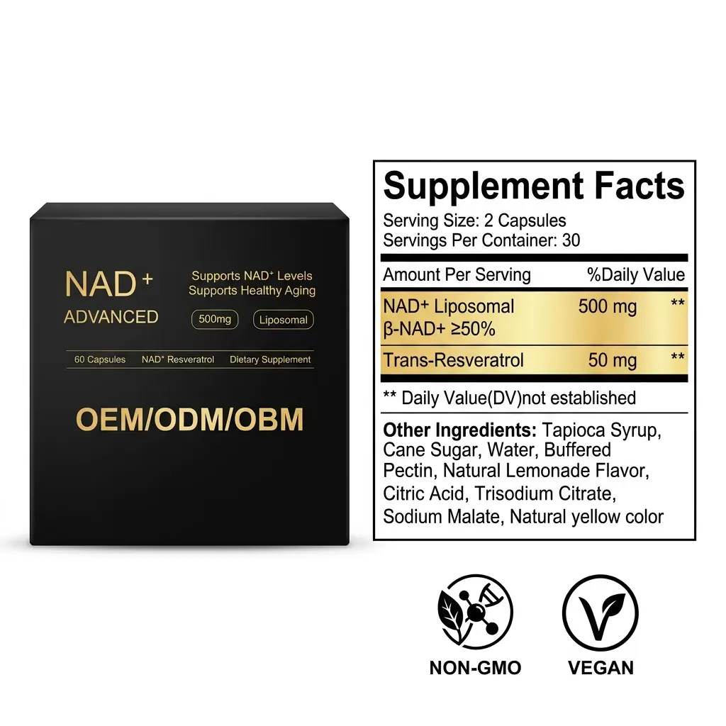 Resveratrol CoQ10 NAD+ Capsules Anti-Aging Energy Boost Antioxidant
