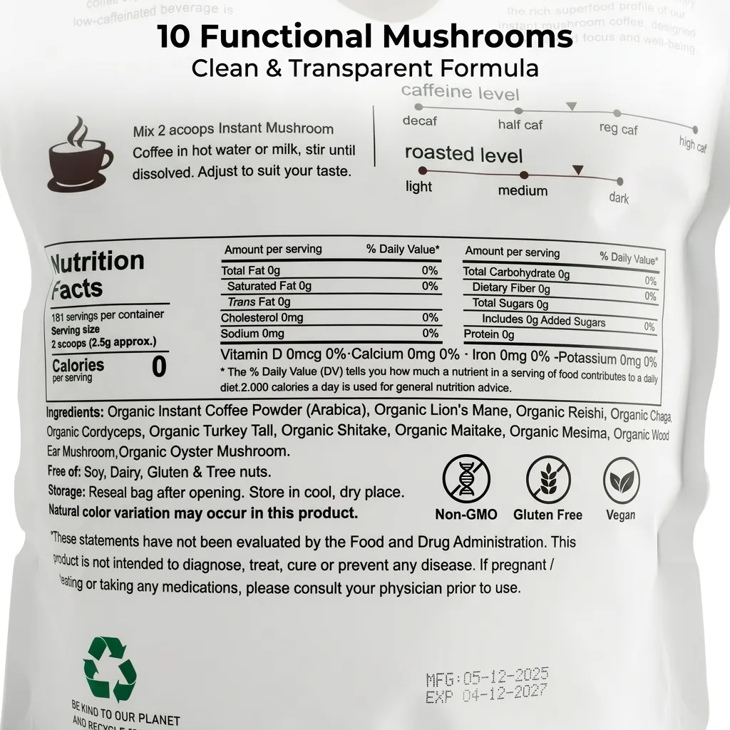 Mushroom Coffee Drink Mix for Focus and Energy Without Jitters