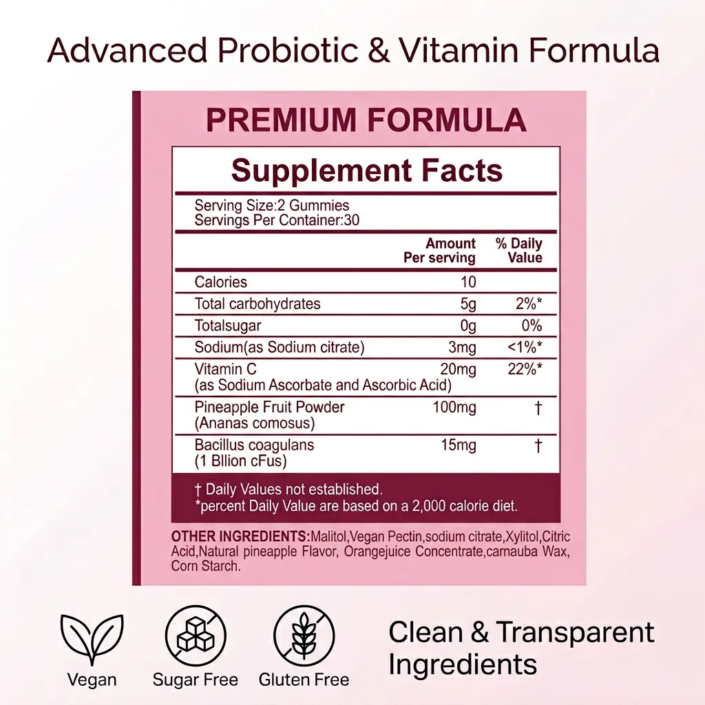 OEM High Quality Women's Probiotic Gummies for Vaginal pH Balance and Gut Wellness