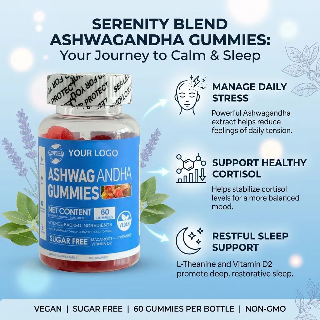 Ashwagandha Gummies for Women and Men Stress Relief and Vitality Support Private Label OEM Bulk